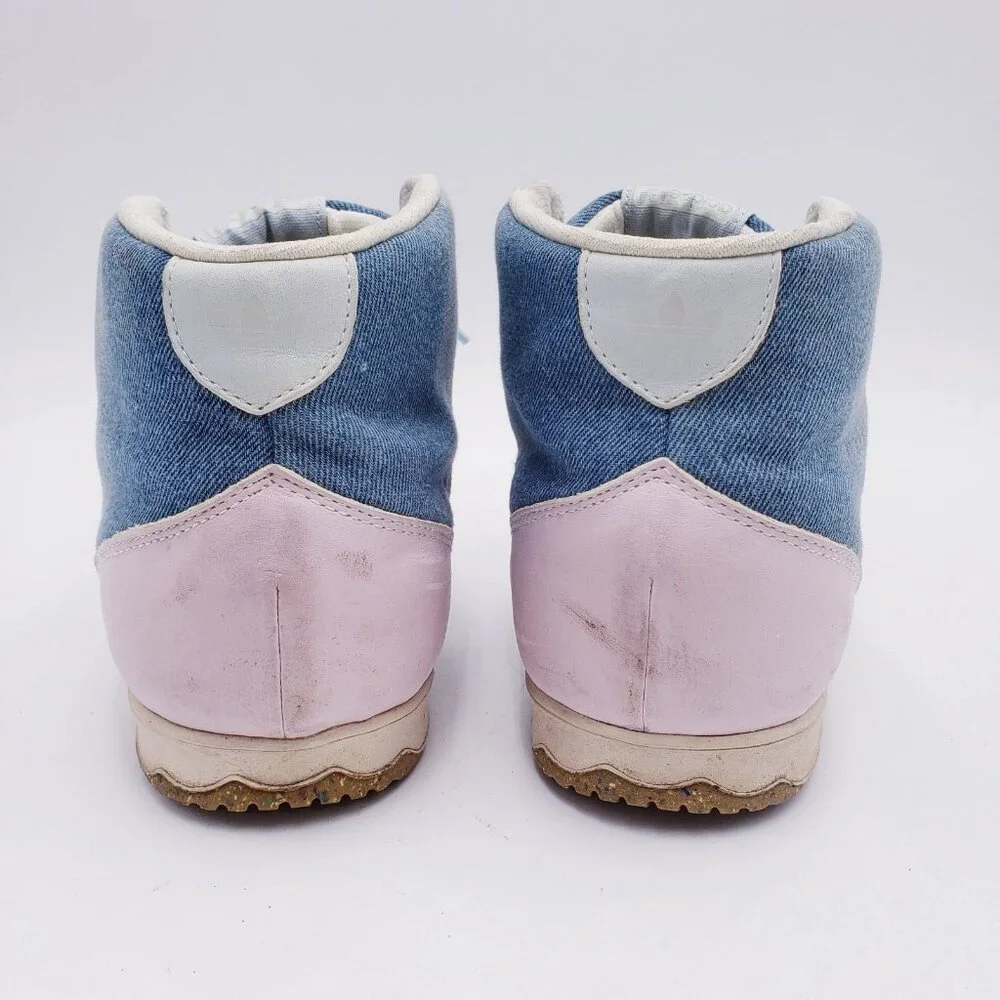 Adidas reGround Grum Hi-Top Sneaker Blue Lace Up Pink Stripe Women's Size‎ 10